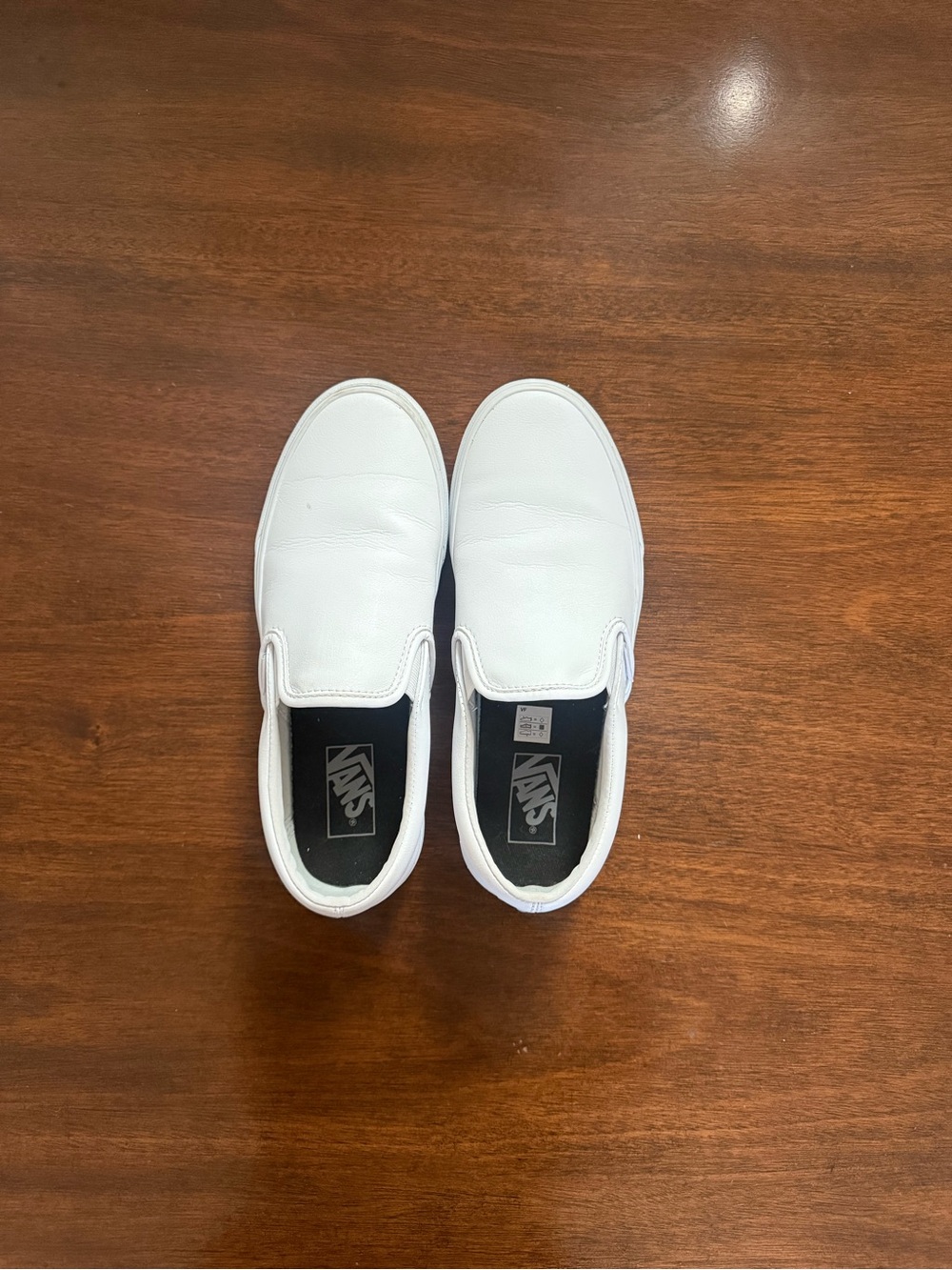 Vans White Leather Slip-On Loafers